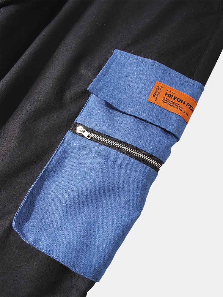 Pantalones De Chándal De Cintura Con Cordón Informal 100% Algodón Con Bolsillos En Contraste Para Hombre