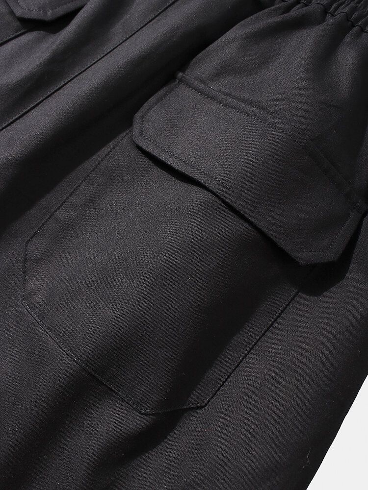 Pantalones De Chándal De Cintura Con Cordón Informal 100% Algodón Con Bolsillos En Contraste Para Hombre