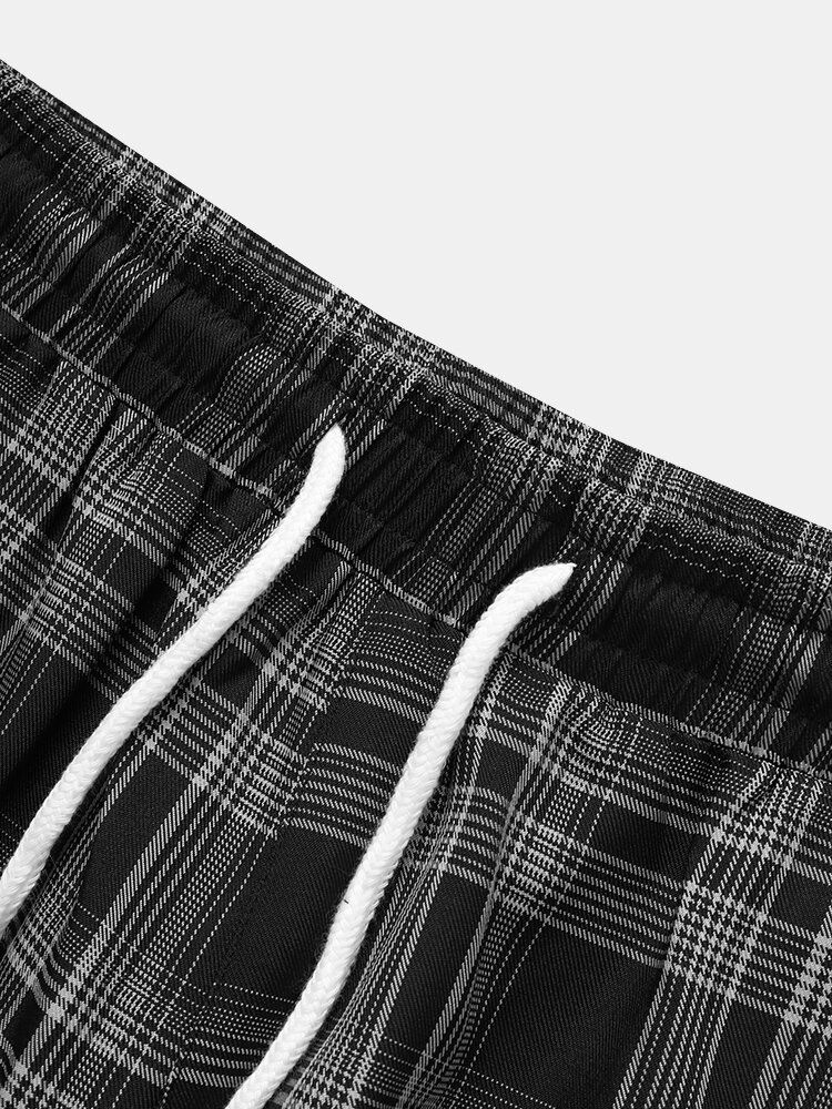 Pantalones De Chándal De Cintura Con Cordón Y Estampado A Cuadros Para Hombre Con Cordones Elásticos