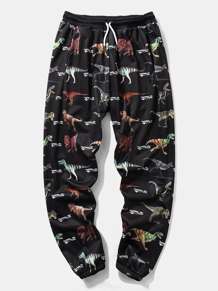 Pantalones De Chándal De Cintura Con Cordón Y Estampado De Dinosaurio De Dibujos Animados Para Hombre