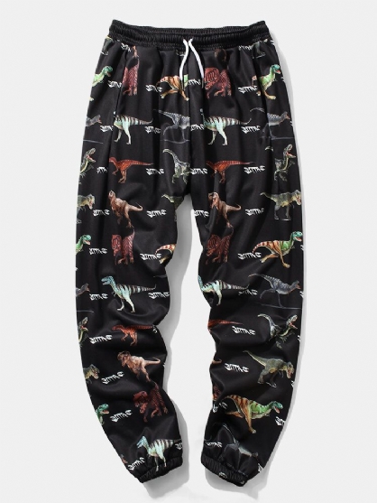 Pantalones De Chándal De Cintura Con Cordón Y Estampado De Dinosaurio De Dibujos Animados Para Hombre