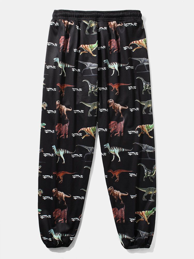 Pantalones De Chándal De Cintura Con Cordón Y Estampado De Dinosaurio De Dibujos Animados Para Hombre