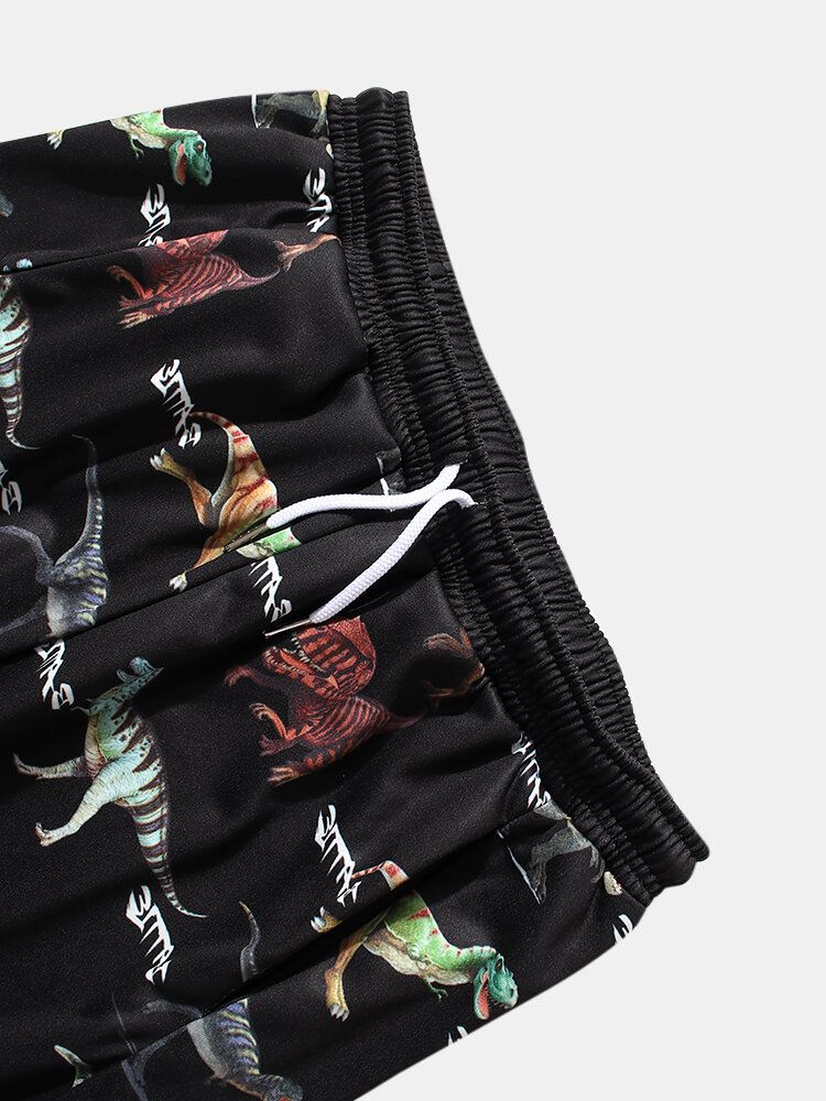 Pantalones De Chándal De Cintura Con Cordón Y Estampado De Dinosaurio De Dibujos Animados Para Hombre