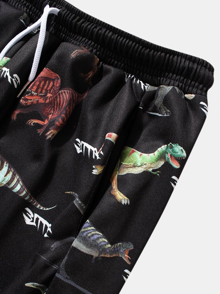 Pantalones De Chándal De Cintura Con Cordón Y Estampado De Dinosaurio De Dibujos Animados Para Hombre