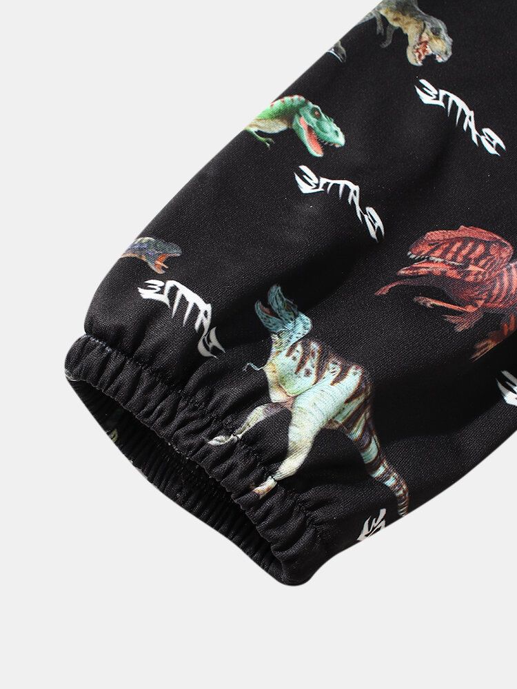 Pantalones De Chándal De Cintura Con Cordón Y Estampado De Dinosaurio De Dibujos Animados Para Hombre