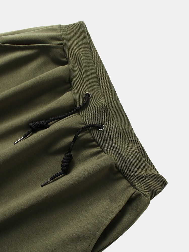 Pantalones De Chándal De Cintura Con Cordón Y Multibolsillos De Color Sólido Para Hombre