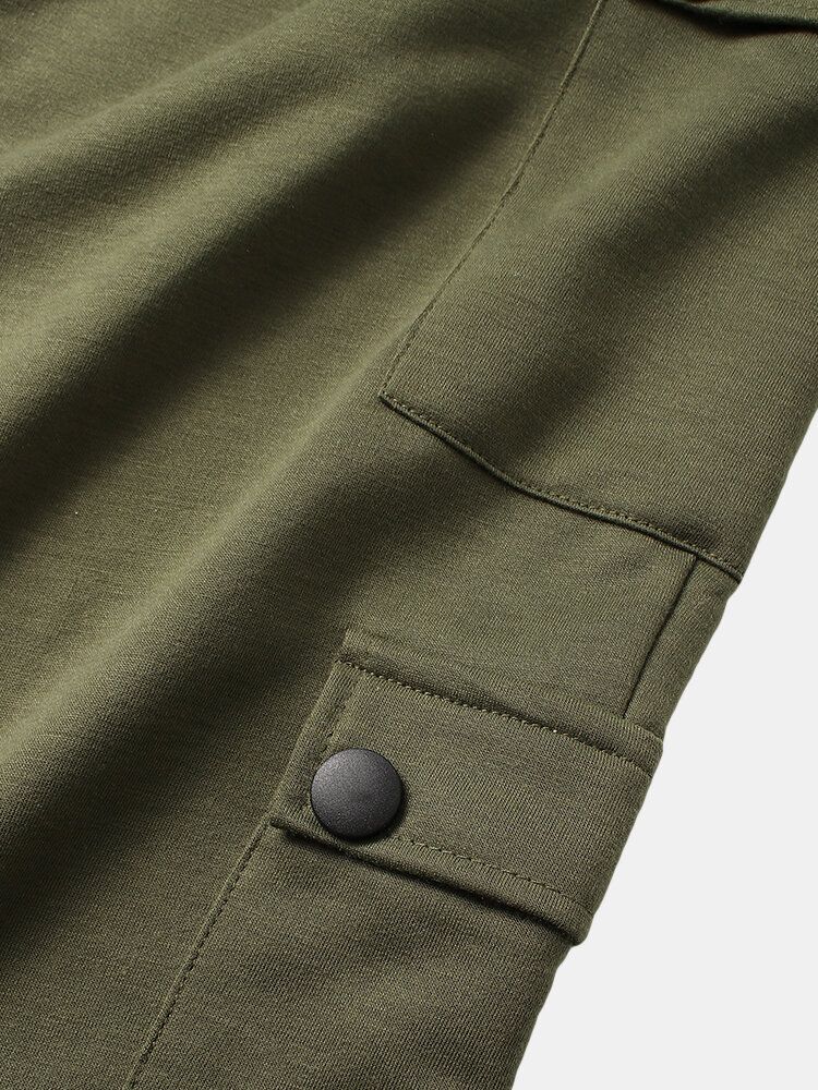 Pantalones De Chándal De Cintura Con Cordón Y Multibolsillos De Color Sólido Para Hombre