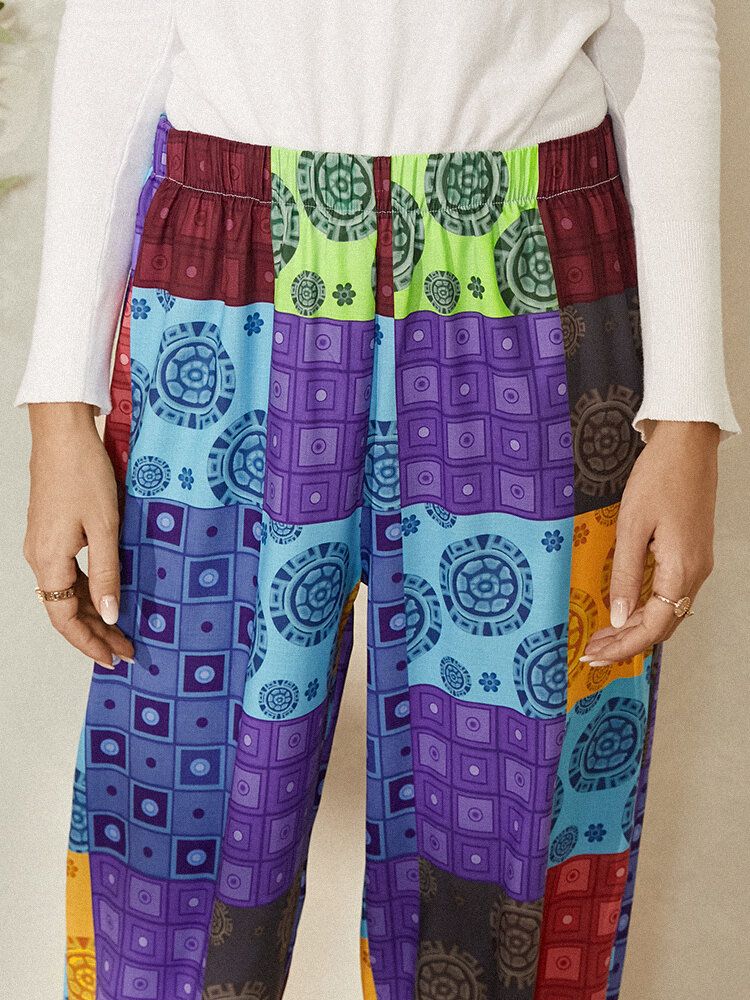 Pantalones De Chándal De Cintura Elástica Con Estampado De Estilo Étnico Con Bloques De Color Para Mujer