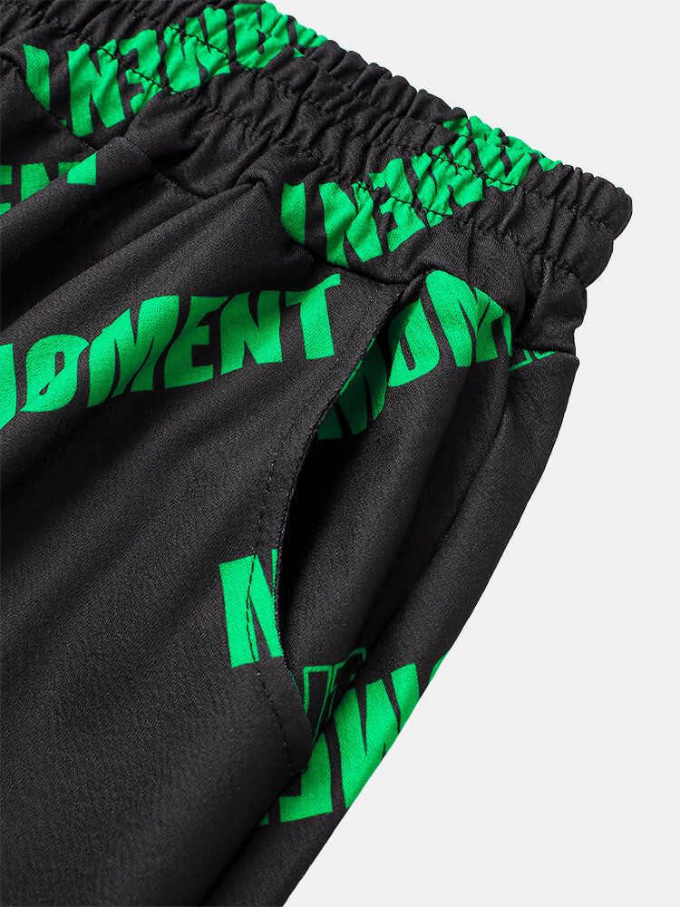 Pantalones De Chándal De Cintura Elástica Con Estampado De Letras Para Hombre Con Bolsillo