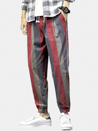 Pantalones De Chándal De Cintura Media Con Cordón Y Estampado De Rayas De Algodón Para Hombre
