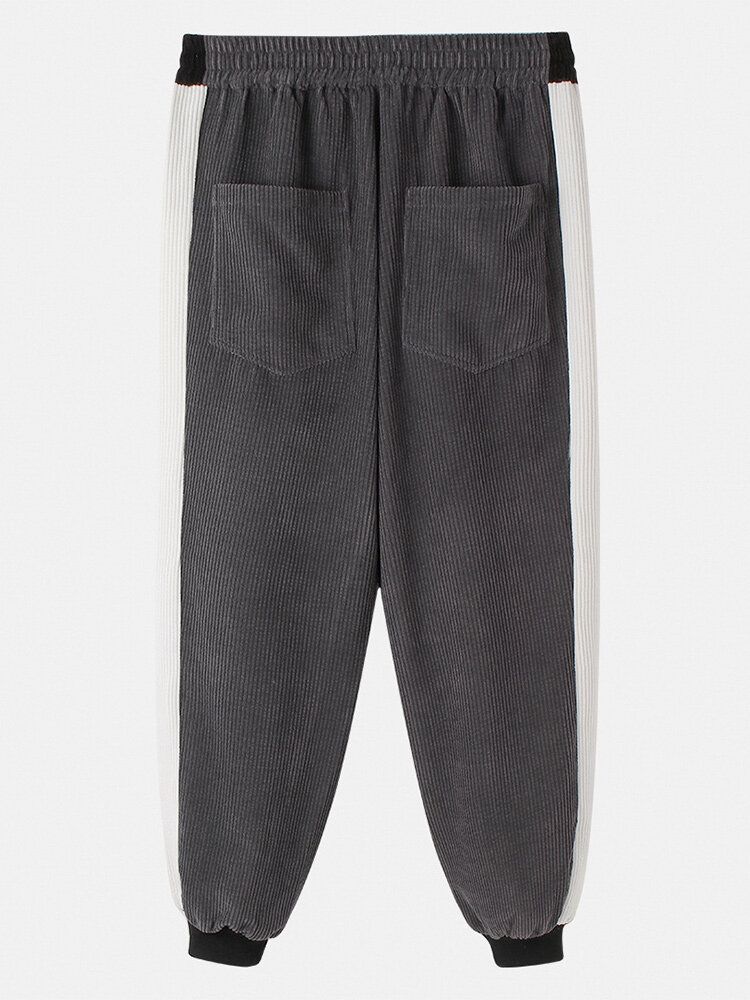 Pantalones De Chándal De Cintura Media Con Cordón Y Rayas Laterales De Pana De Retazos Para Hombre