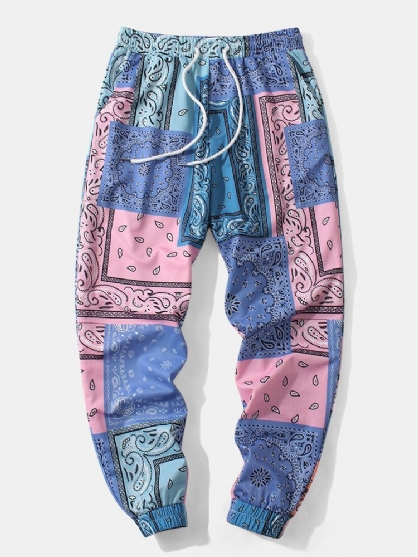 Pantalones De Chándal Con Cintura Con Cordón Y Estampado Mixto Para Hombre