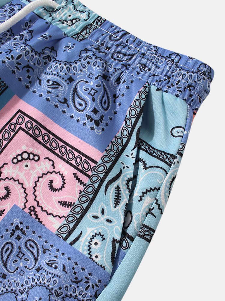 Pantalones De Chándal Con Cintura Con Cordón Y Estampado Mixto Para Hombre