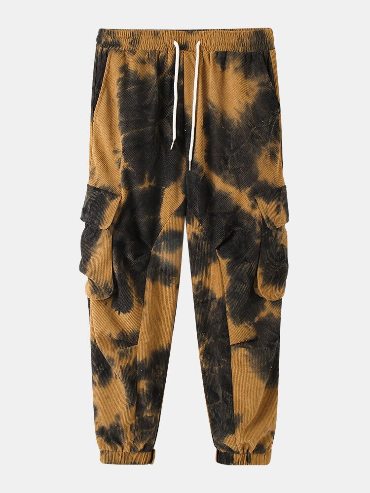 Pantalones De Chándal Con Cintura Con Cordón Y Multibolsillos Tie-dye Para Hombre