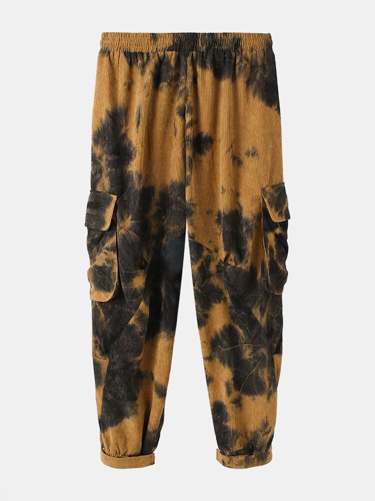 Pantalones De Chándal Con Cintura Con Cordón Y Multibolsillos Tie-dye Para Hombre