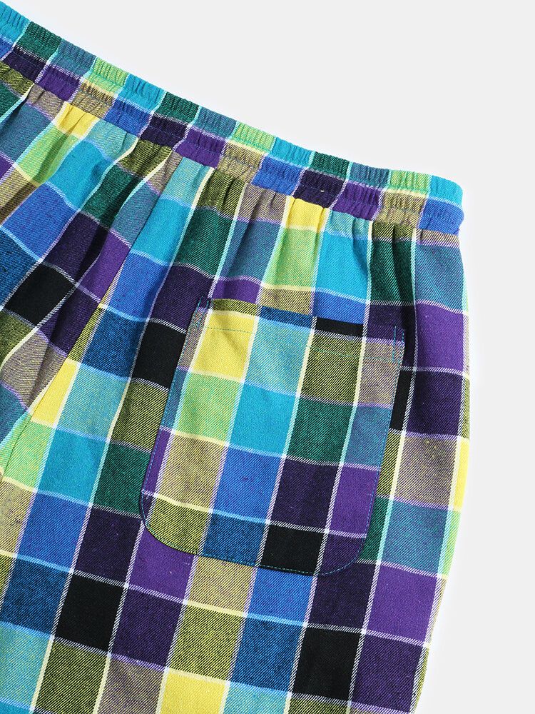 Pantalones De Chándal Con Cordón A Cuadros Coloridos Para Hombre Con Bolsillo