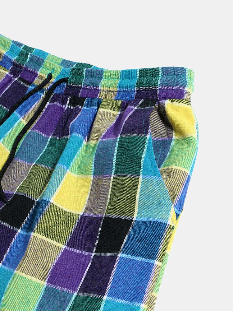 Pantalones De Chándal Con Cordón A Cuadros Coloridos Para Hombre Con Bolsillo