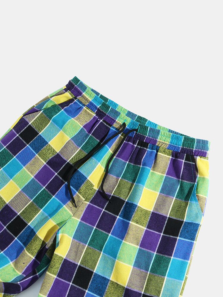 Pantalones De Chándal Con Cordón A Cuadros Coloridos Para Hombre Con Bolsillo