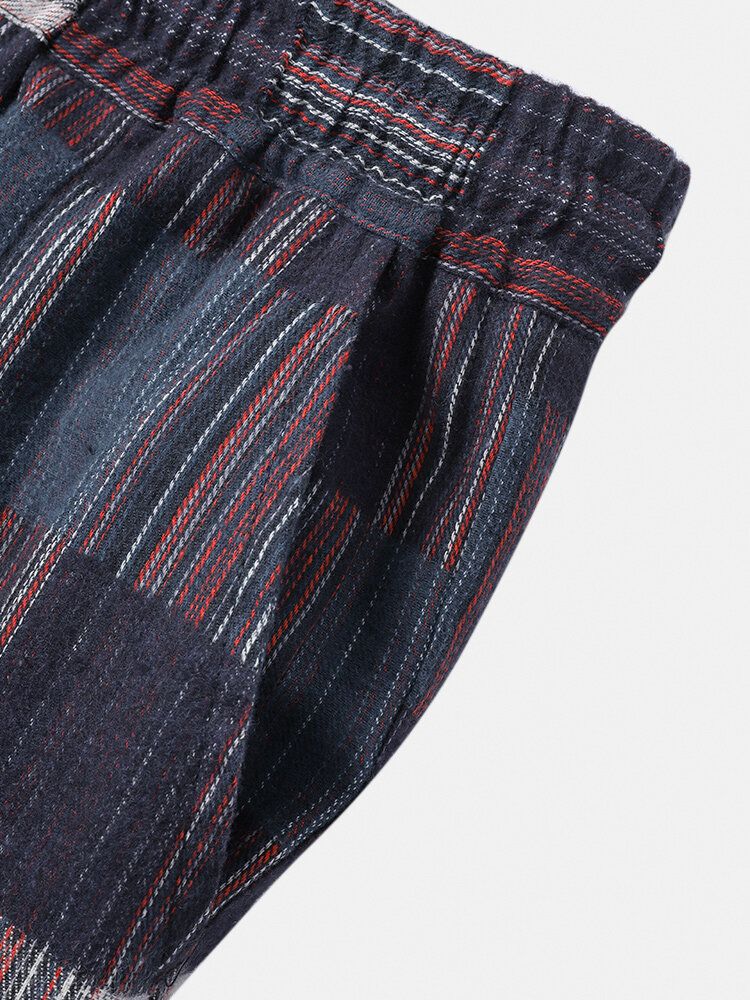 Pantalones De Chándal Con Cordón De Bolsillo A Rayas A Cuadros Vintage De Algodón Para Hombre