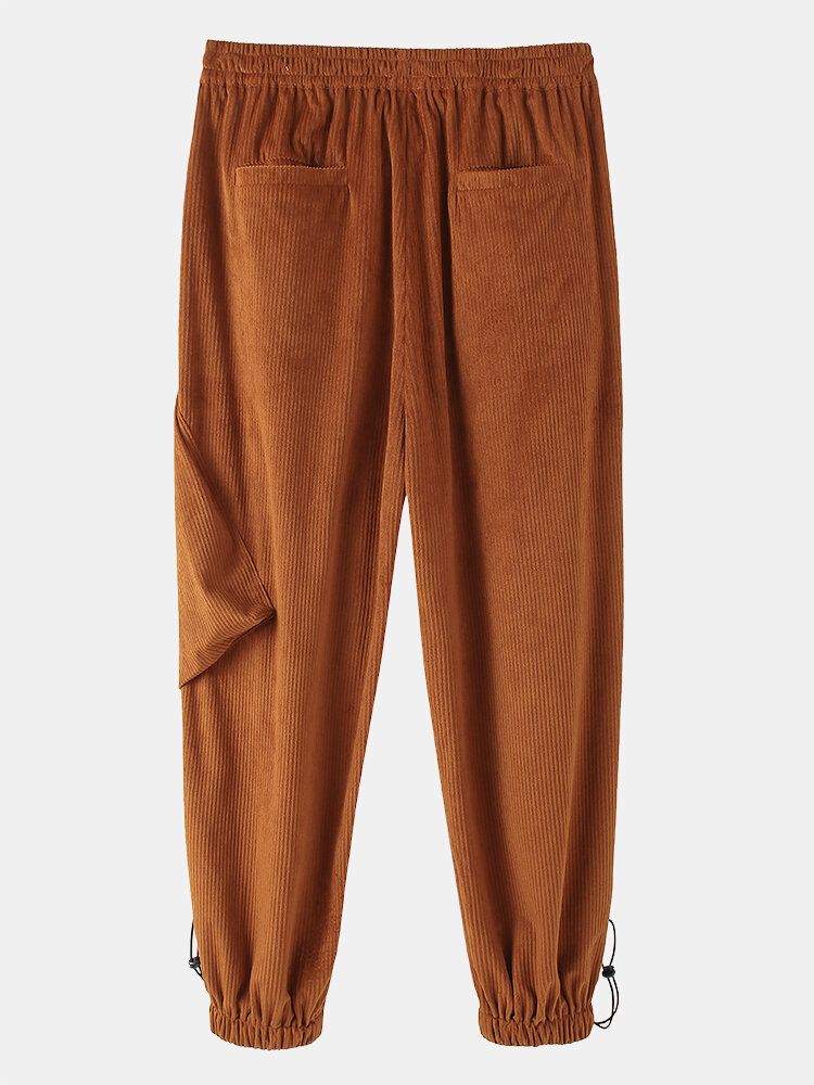 Pantalones De Chándal Con Cordón De Bolsillo De Parche Grande Con Textura De Color Sólido Para Hombre