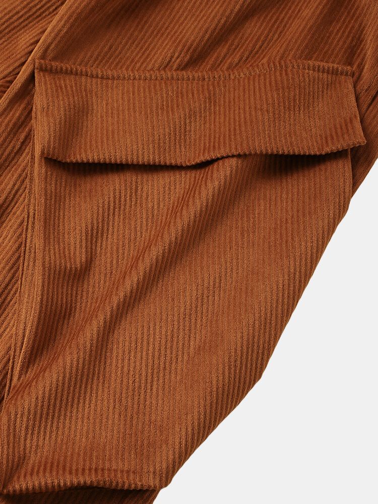 Pantalones De Chándal Con Cordón De Bolsillo De Parche Grande Con Textura De Color Sólido Para Hombre