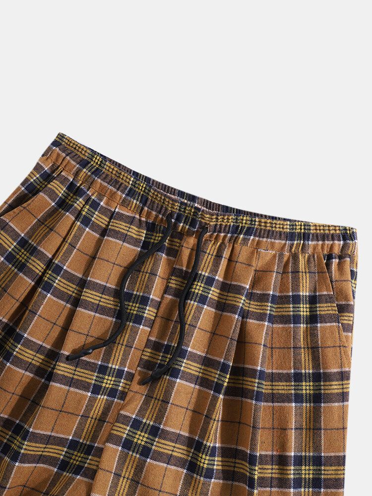 Pantalones De Chándal Con Cordón De Cintura Elástica De Algodón A Cuadros Vintage Para Hombre