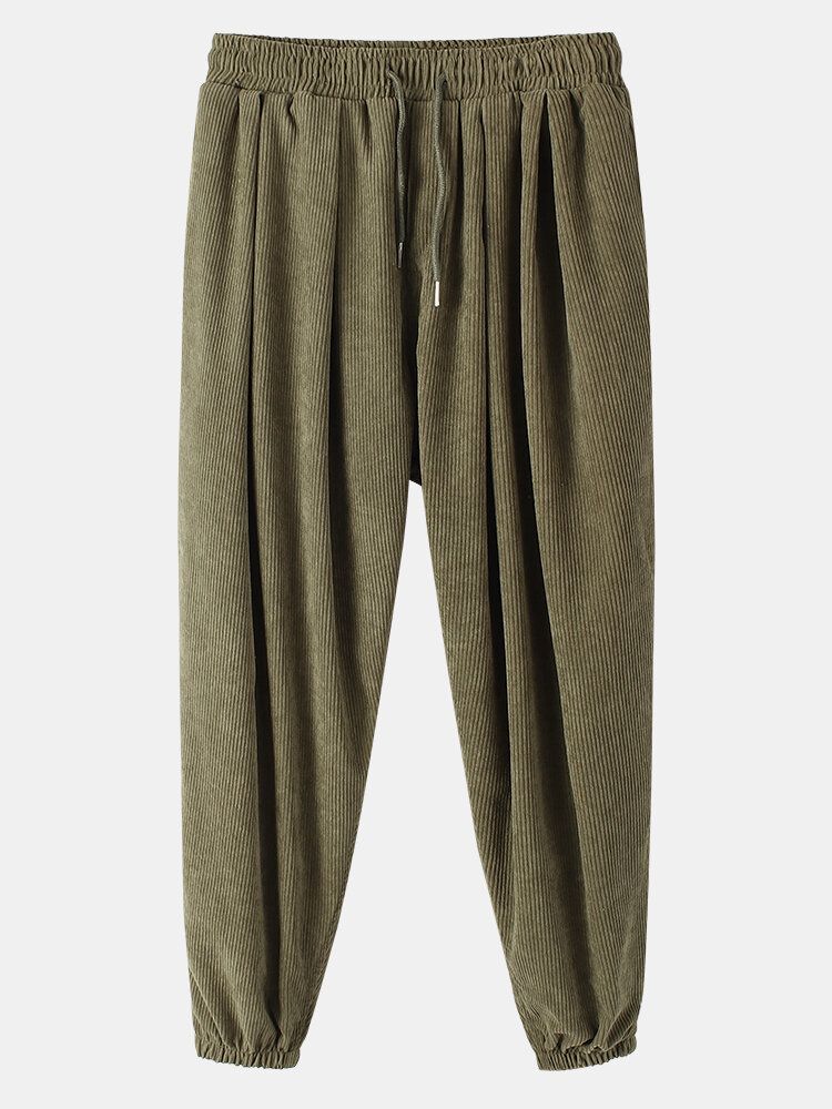 Pantalones De Chándal Con Cordón De Cintura Elástica De Pana Para Hombre