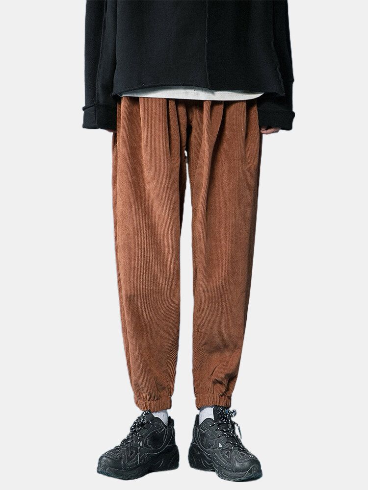 Pantalones De Chándal Con Cordón De Cintura Elástica De Pana Para Hombre