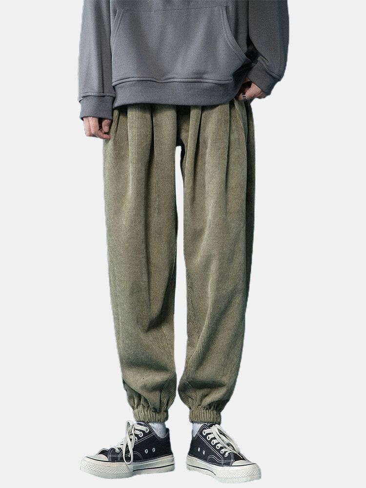 Pantalones De Chándal Con Cordón De Cintura Elástica De Pana Para Hombre