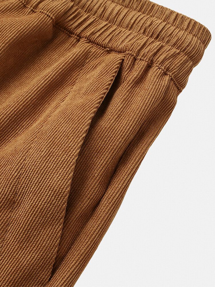 Pantalones De Chándal Con Cordón Elástico De Ajuste Holgado De Pana De Color Sólido Para Hombre