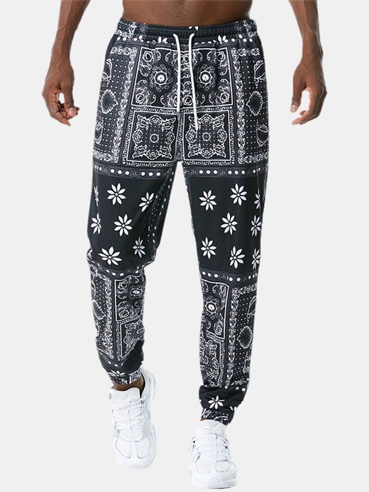 Pantalones De Chándal Con Cordón De Estilo Étnico Y Estampado De Paisley Para Hombre Con Bolsillo