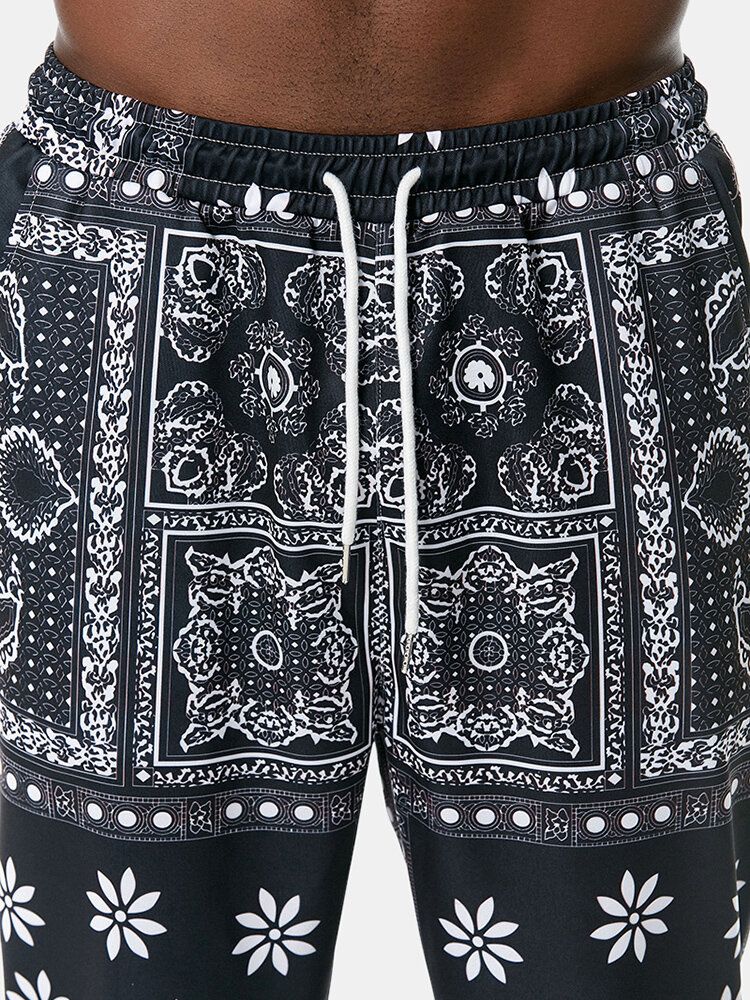 Pantalones De Chándal Con Cordón De Estilo Étnico Y Estampado De Paisley Para Hombre Con Bolsillo