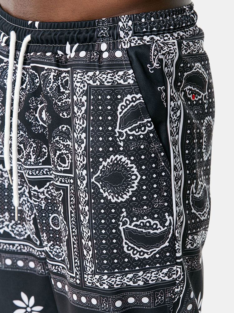 Pantalones De Chándal Con Cordón De Estilo Étnico Y Estampado De Paisley Para Hombre Con Bolsillo