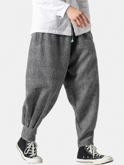 Pantalones De Chándal Con Cordón Grueso Y Cálido En Espiga Para Hombre Con Bolsillo