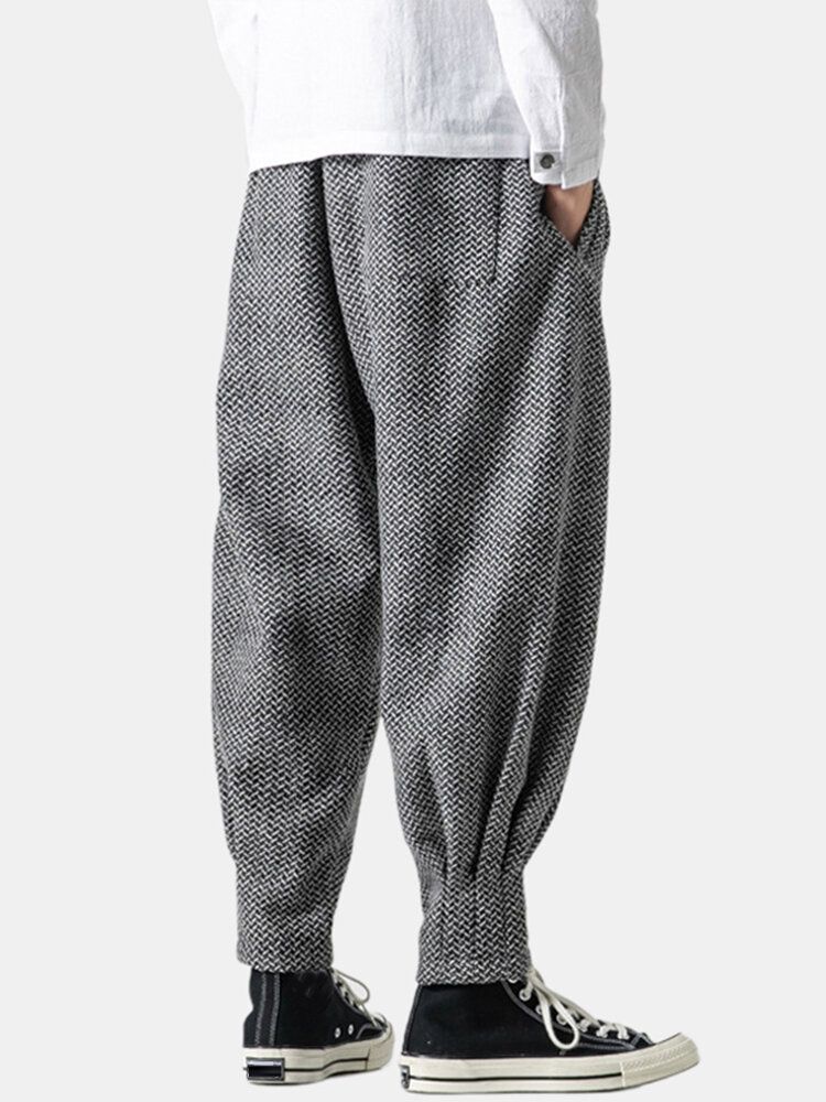 Pantalones De Chándal Con Cordón Grueso Y Cálido En Espiga Para Hombre Con Bolsillo