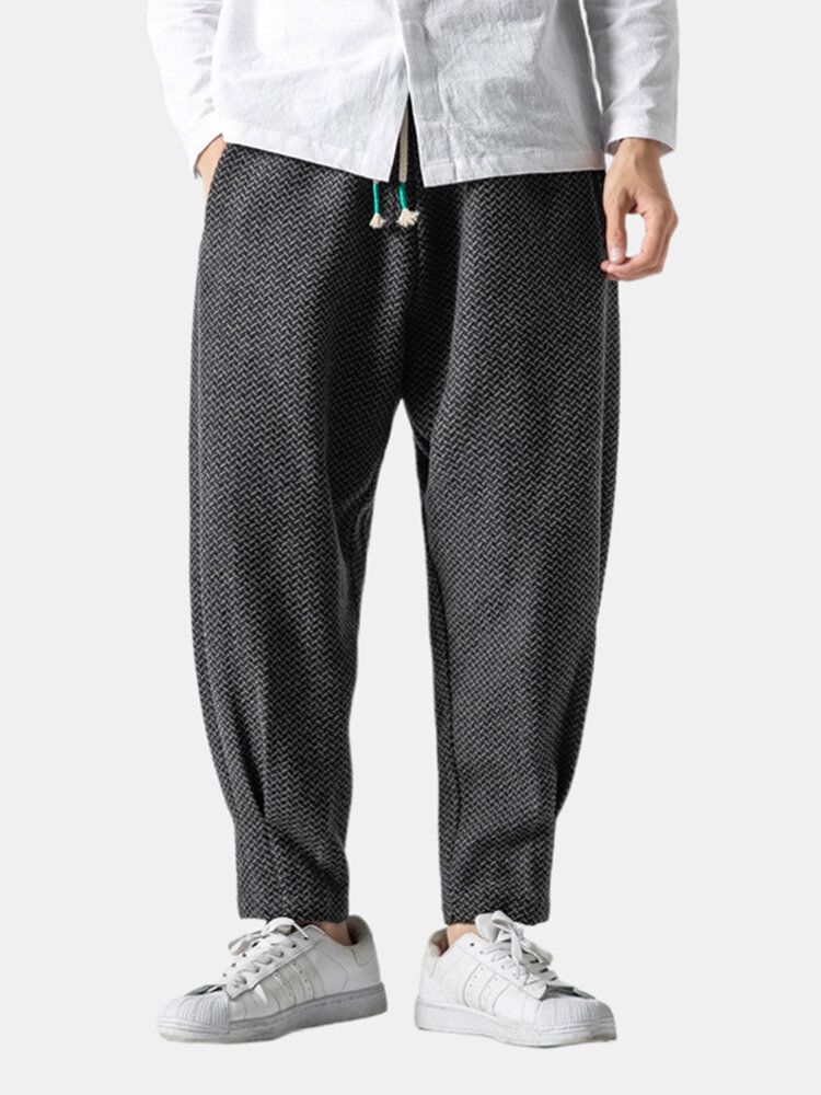 Pantalones De Chándal Con Cordón Grueso Y Cálido En Espiga Para Hombre Con Bolsillo