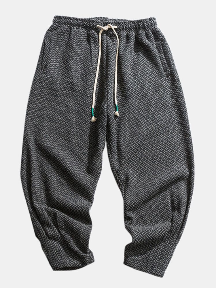 Pantalones De Chándal Con Cordón Grueso Y Cálido En Espiga Para Hombre Con Bolsillo