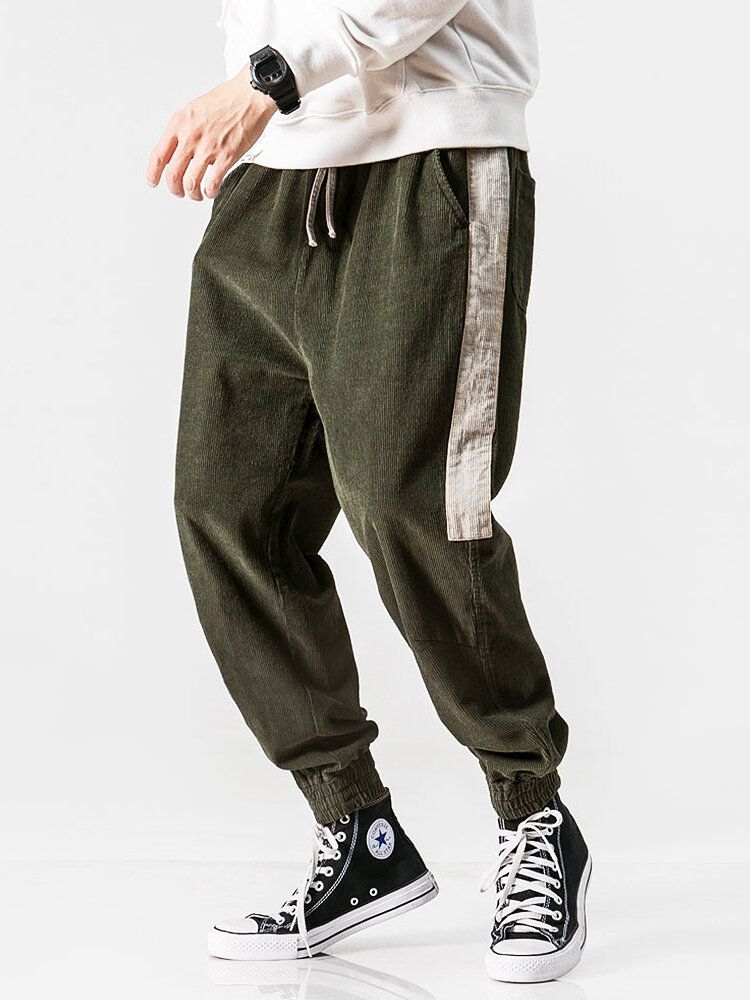 Pantalones De Chándal Con Cordón Informal De Rayas Laterales De Pana Para Hombre