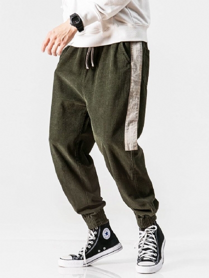 Pantalones De Chándal Con Cordón Informal De Rayas Laterales De Pana Para Hombre