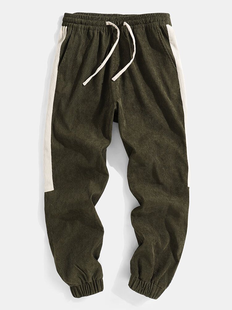 Pantalones De Chándal Con Cordón Informal De Rayas Laterales De Pana Para Hombre