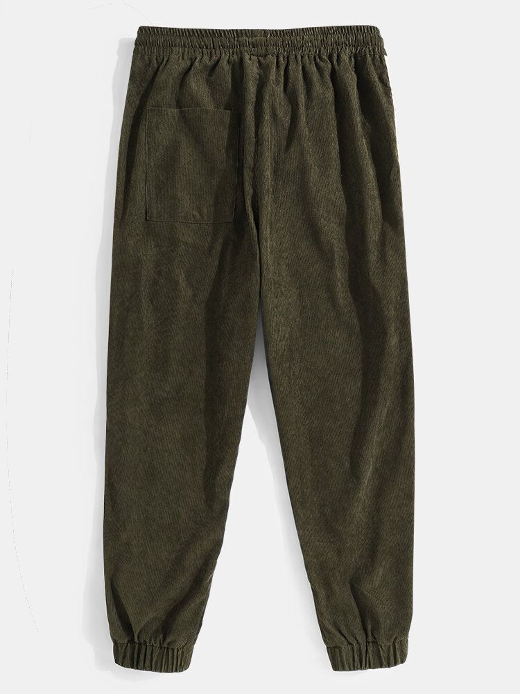 Pantalones De Chándal Con Cordón Informal De Rayas Laterales De Pana Para Hombre