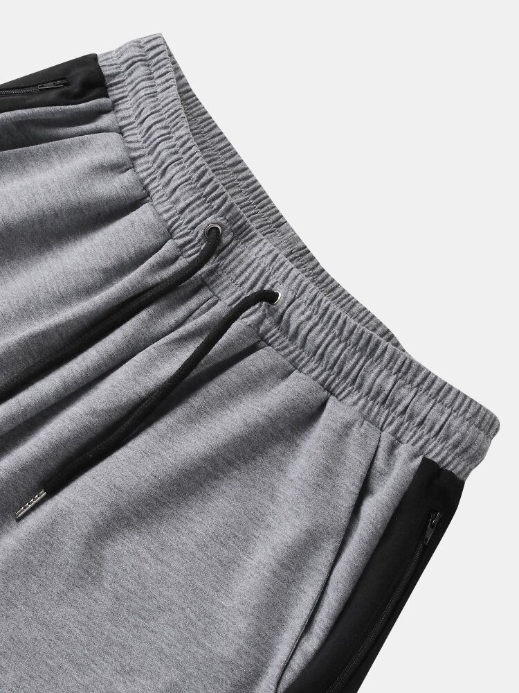 Pantalones De Chándal Con Cordón De Retazos Lisos Con Estampado De Letras Laterales Para Hombre