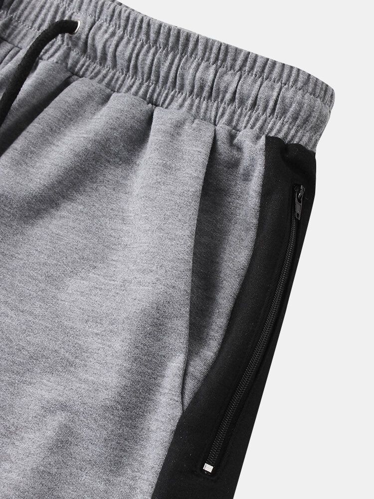 Pantalones De Chándal Con Cordón De Retazos Lisos Con Estampado De Letras Laterales Para Hombre