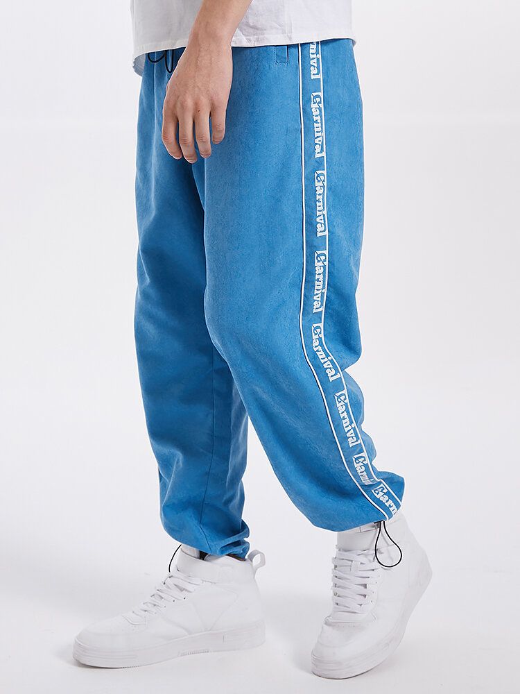 Pantalones De Chándal Con Cordón Y Múltiples Bolsillos Con Estampado De Letras Laterales Para Hombre