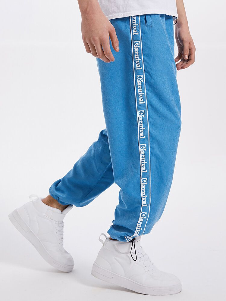 Pantalones De Chándal Con Cordón Y Múltiples Bolsillos Con Estampado De Letras Laterales Para Hombre