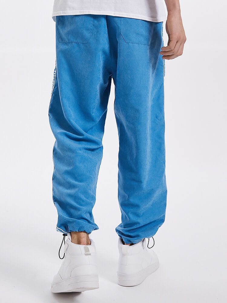 Pantalones De Chándal Con Cordón Y Múltiples Bolsillos Con Estampado De Letras Laterales Para Hombre