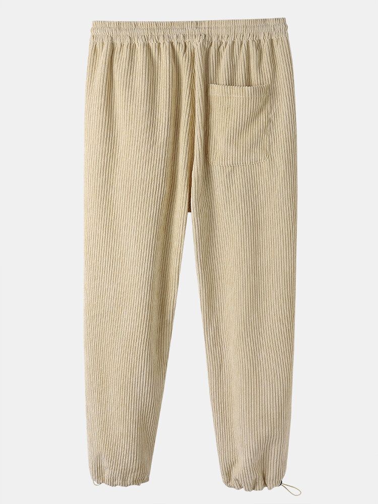 Pantalones De Chándal Con Cordones Casuales De Pana Con Múltiples Bolsillos Lisos Para Hombre