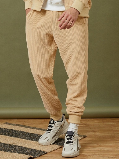 Pantalones De Chándal Con Cordones Casuales Sólidos De Pana Diseñados Para Hombre