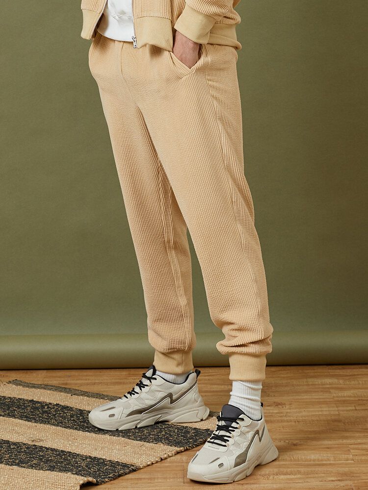 Pantalones De Chándal Con Cordones Casuales Sólidos De Pana Diseñados Para Hombre