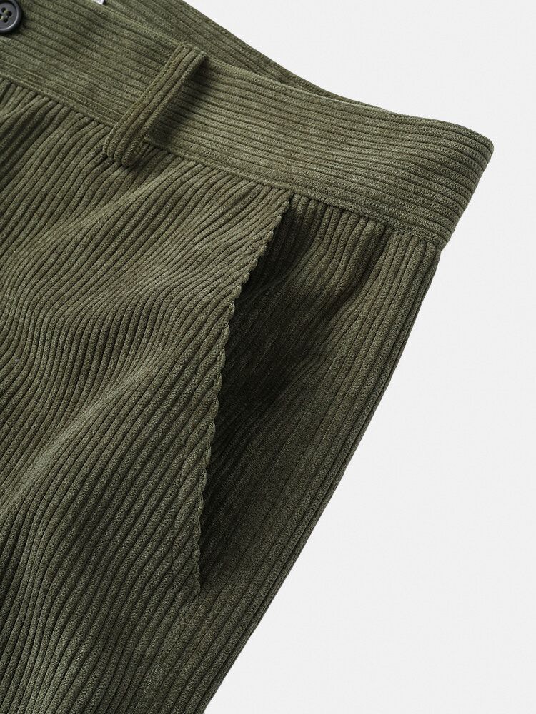 Pantalones De Chándal Con Cremallera De Color Sólido De Pana Para Hombre Con Bolsillo